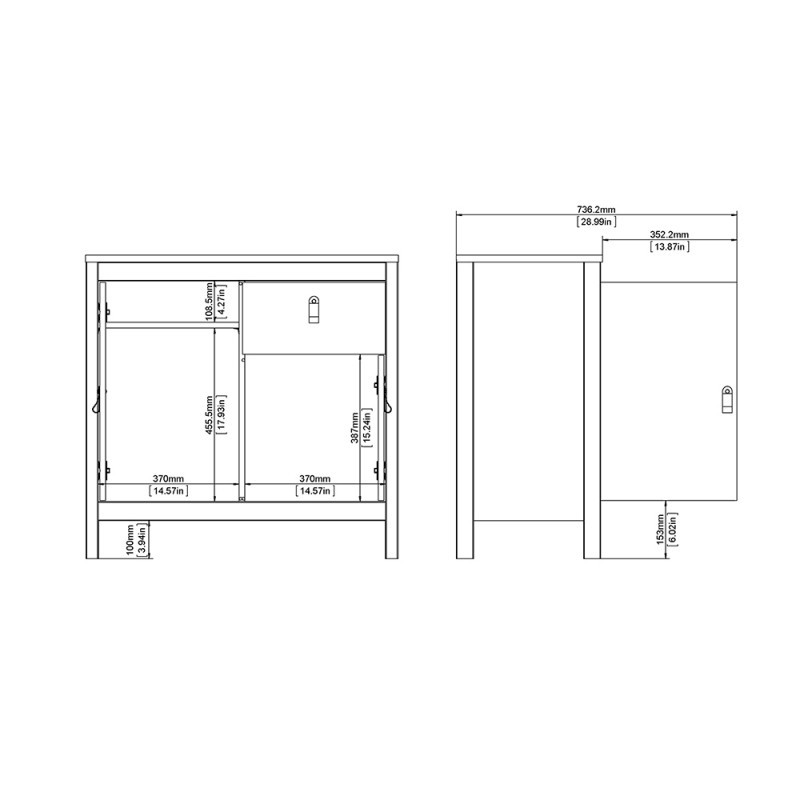 Madrid Sideboard 2 Doors + 1 Drawer White