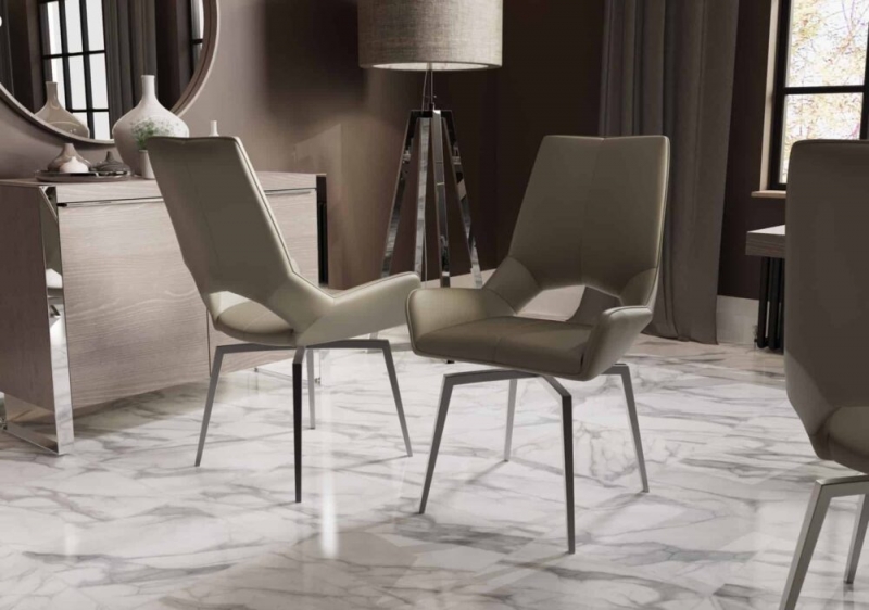 signature taupe pair of swivel dining chairs