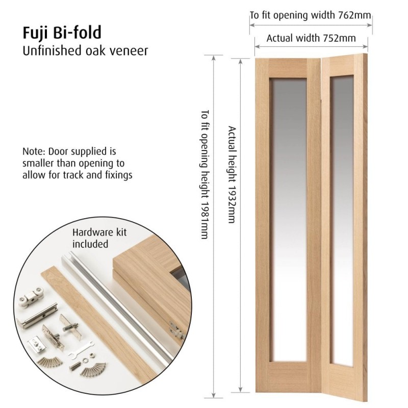 Internal Oak Fuji Bi-Fold Clear Glazed Door