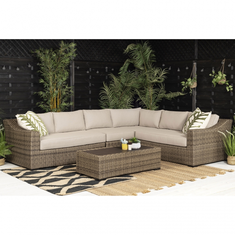 halley extra large modular rattancorner sofa with coffee table in brown rattan