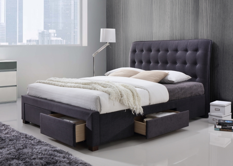 artisan dark grey fabric bed with 4 drawers 3060