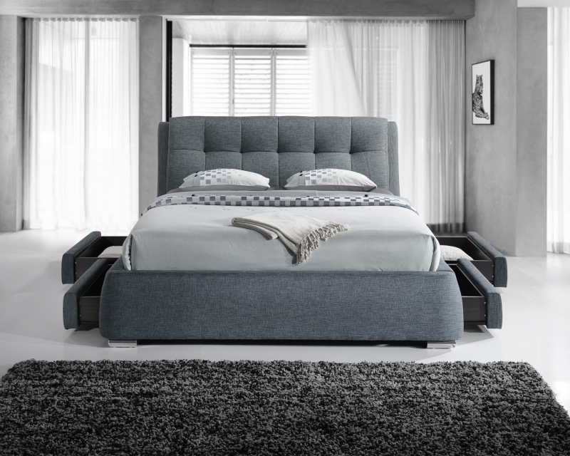 artisan dark grey fabric bed 4 side drawers 3090