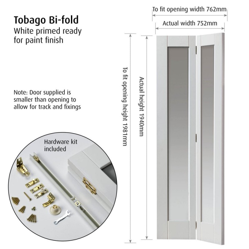 Internal White Primed Tobago Bi-Fold Door