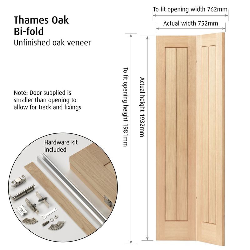 Internal Thames Bi-Fold Unfinished Oak Door